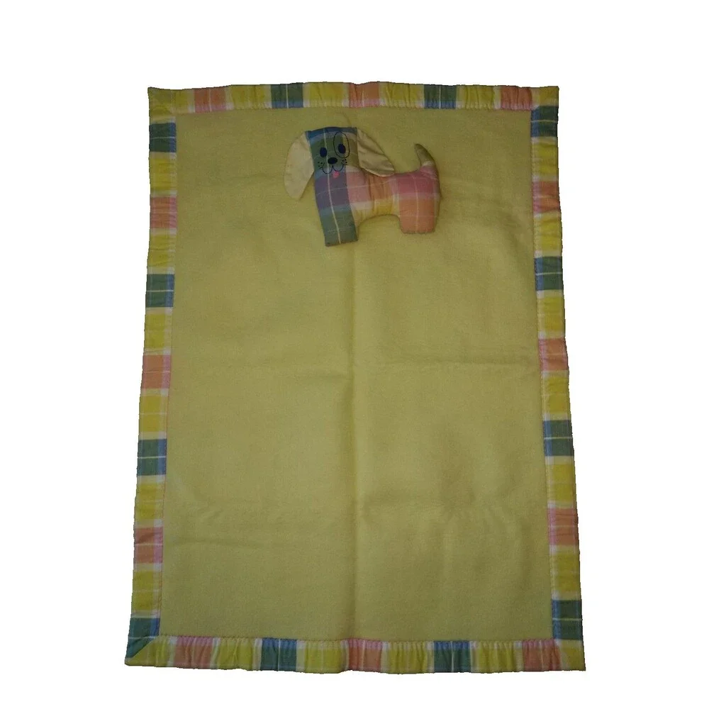 Quiltex Vintage Yellow Acrylic Baby Blanket Plaid Trim 36x49” (Bonus Dog Flawed)